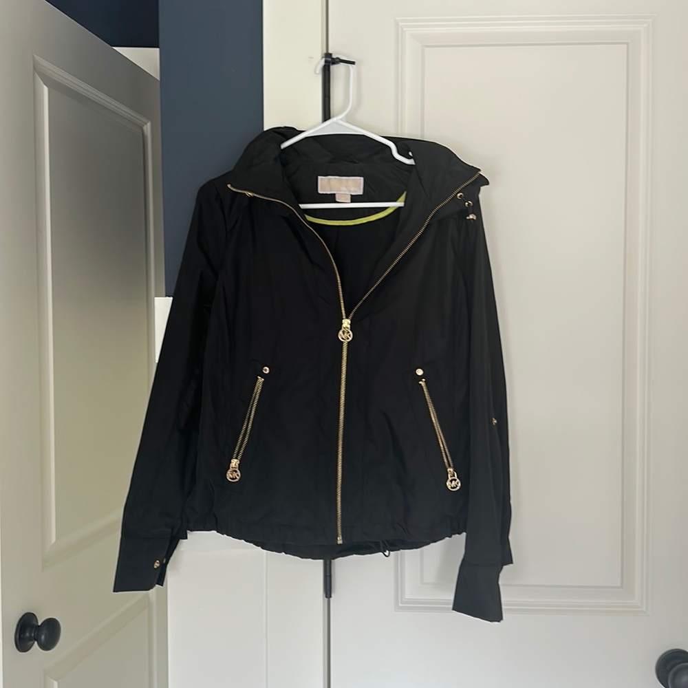 Michael Kors Black Rain Jacket with Hood. Gold details.